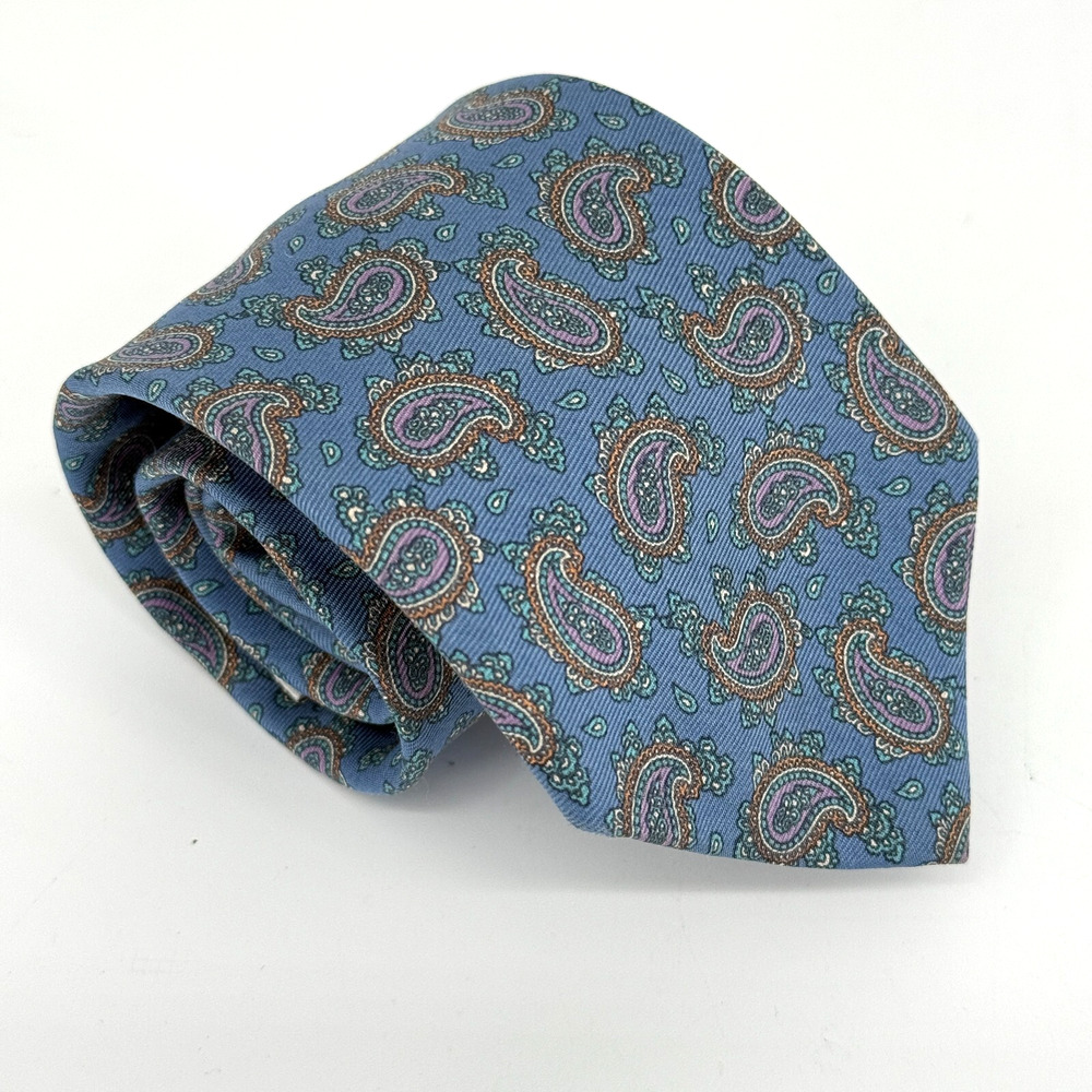 Vtg Valentino Pietro Tie Blue Paisley Pure Silk Necktie USA 90s Hippie Retro